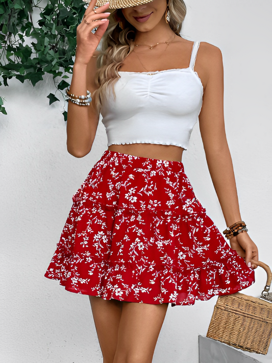 Marva - Ruffled skirt with floral pattern and high waist